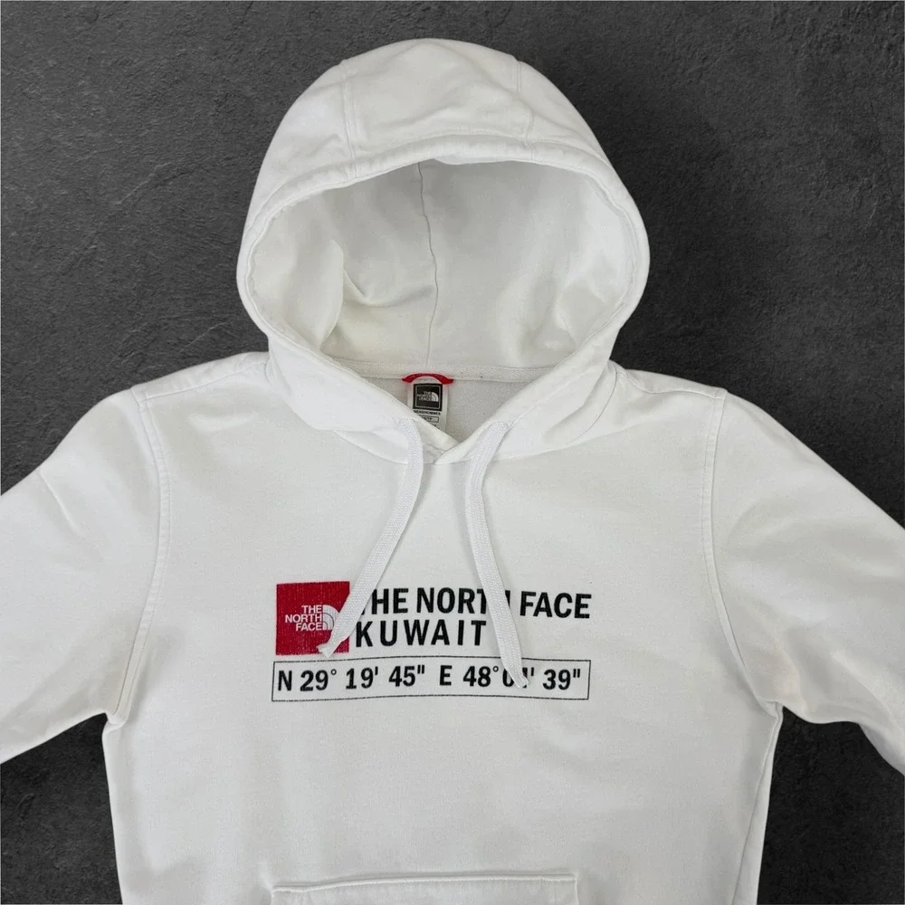 The North Face Kuwait GPS Coordinates Hoodie Mens XS White Graphic Sweatshirt